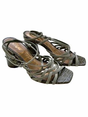 Sam Edelman Daffodil Size 7.5 Mineral Green Suede Leather Croc Sandal EUC